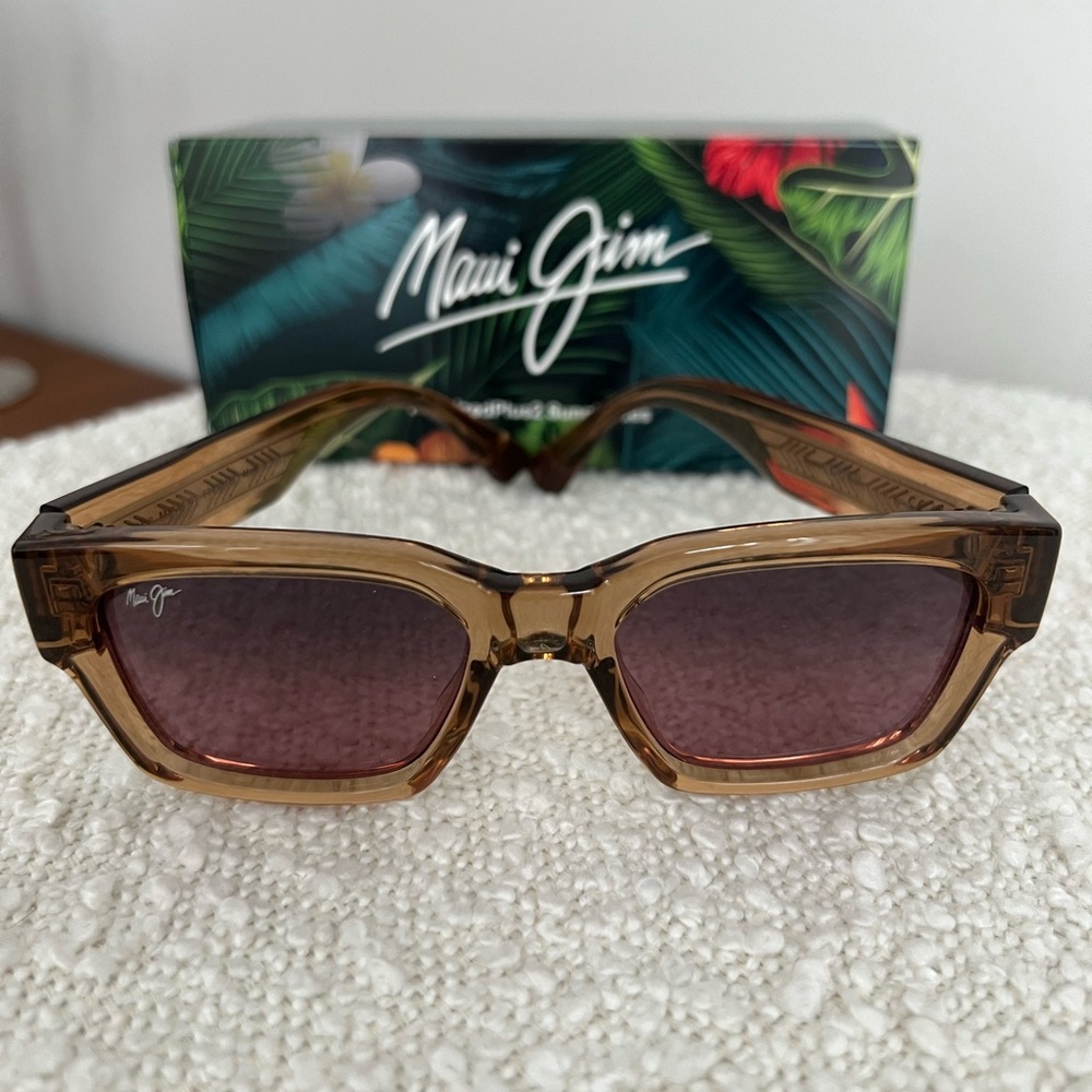 Maui Jim Kenui Light Tan Clear Polarized Rose Rectangular Sunglasses 642-01 NWT
